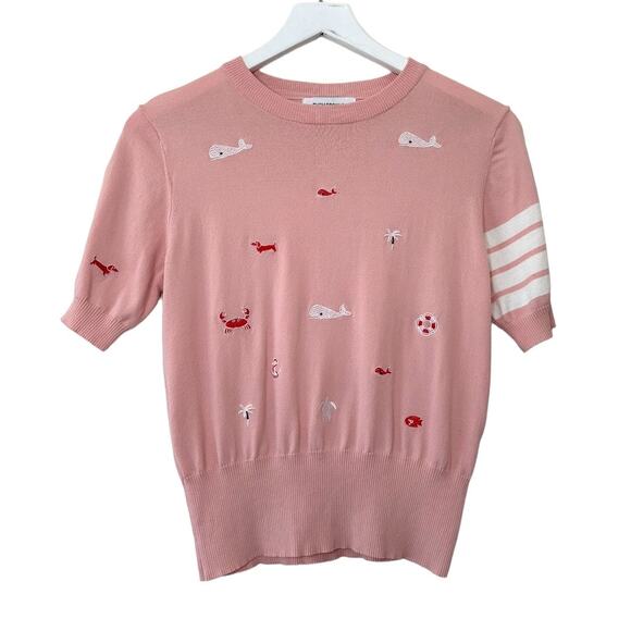 Thom Browne Tops - Thom Browne New York Pink Sea Knit Short Sleeve Shirt Size Small